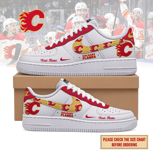 EXCLUSIVE EDITION - NEW CUSTOMIZED NHL17 CGF CALGARY FLAMES AF1 SHOES