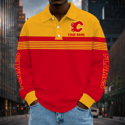 SPECIAL EDITION - NEW CUSTOMIZED NHL17 CGF CALGARY FLAMES MEN LONG SLEEVE POLO