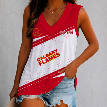 LIMITED EDITION - NEW CUSTOMIZED NHL17 CGF CALGARY FLAMES WOMEN'S V-NECK TANK TOP