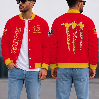 EXCLUSIVE EDITION - NEW CUSTOMIZED NHL17 CGF CALGARY FLAMES SATIN VARSITY JACKET & BASEBALL JACKET