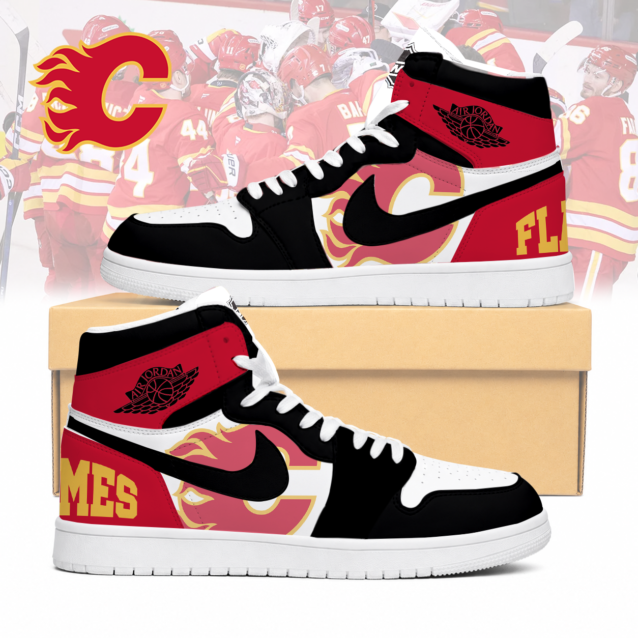 LIMITED EDITION - NEW CUSTOMIZED NHL17 CG FLAMES AIR JORDAN SNEAKERS