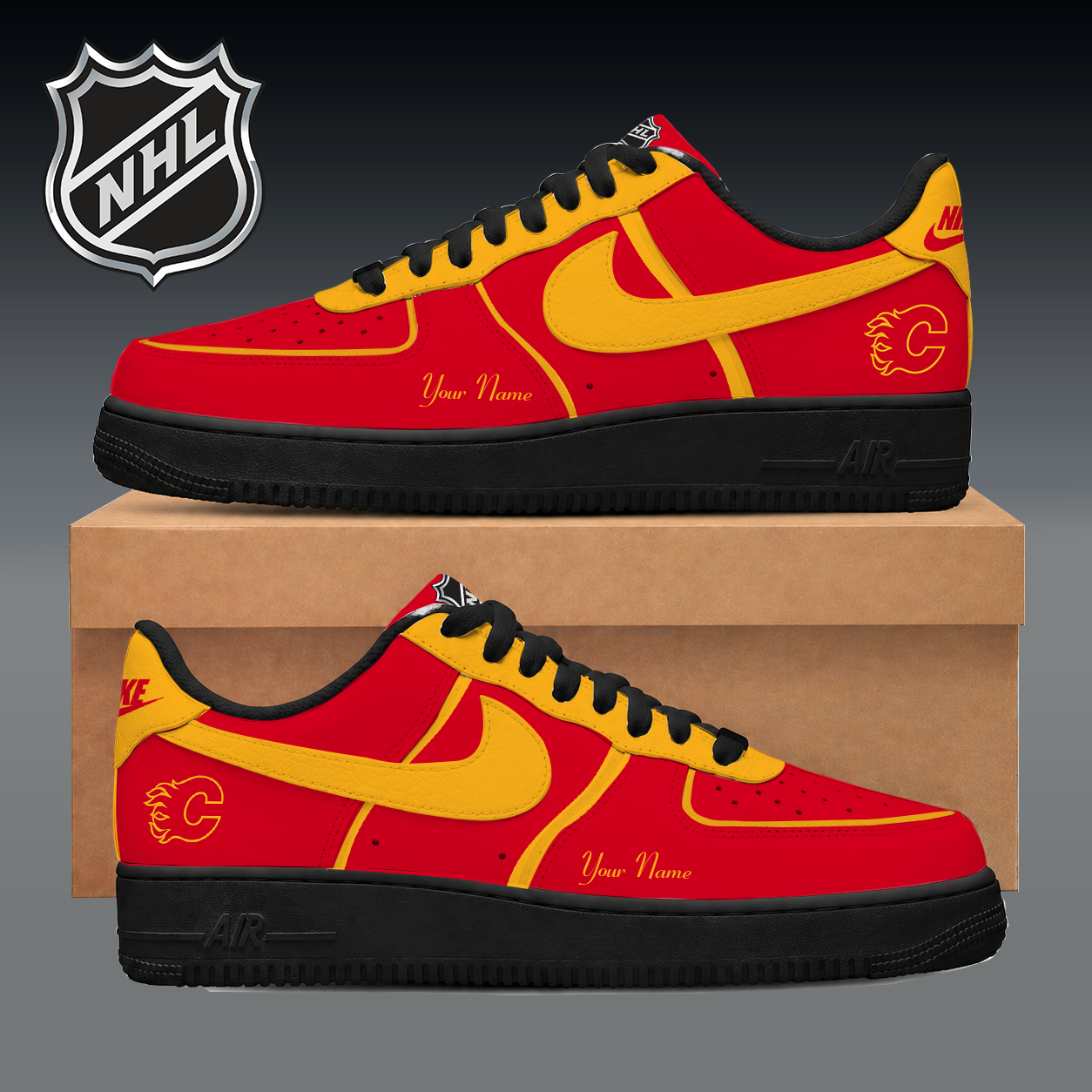LIMITED EDITION - NEW CUSTOMIZED NHL17 CGF CALGARY FLAMES AF1 SNEAKER