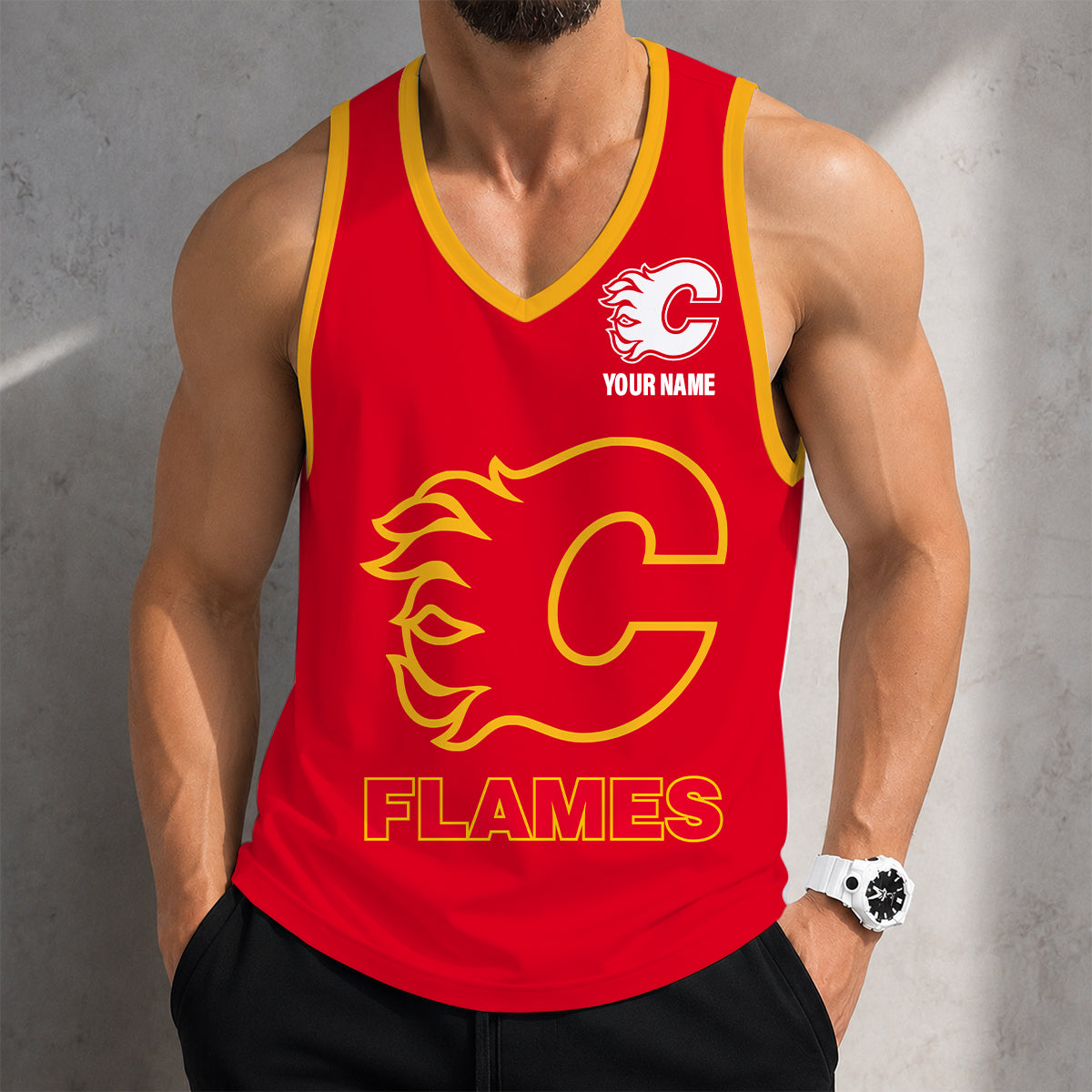 LIMITED EDITION - NEW CUSTOMIZED NHL17 CGF CALGARY FLAMES MEN'S TANK TOP