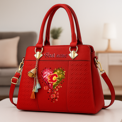 LIMITED EDITION - NEW CUSTOMIZED NHL17 CGF CALGARY FLAMES ZIP HANDBAG MULTICOLOR