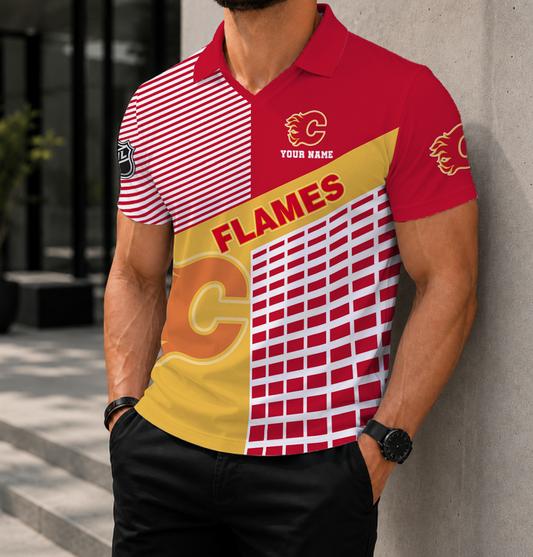 VIRAL EDITION - NEW CUSTOMIZED NHL17 CGF CALGARY FLAMES POLO SHIRT