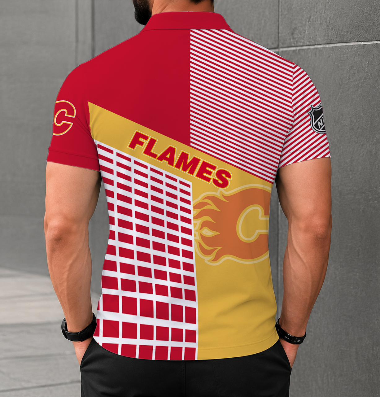 VIRAL EDITION - NEW CUSTOMIZED NHL17 CGF CALGARY FLAMES POLO SHIRT