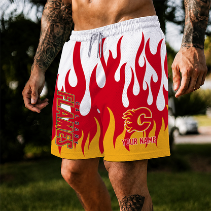 [SUPER SALE] NEW CUSTOMIZED NHL17 CGF CALGARY FLAMES SHORT PANTS