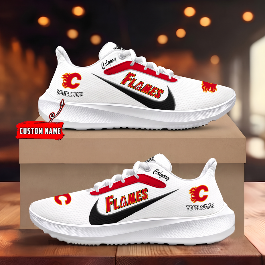 [SUPER SALE] NEW CUSTOMIZED NHL17 CGF CALGARY FLAMES ROAD RUNNING SHOES