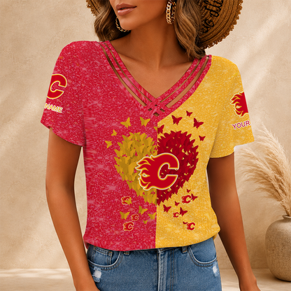 LIMITED EDITION - NEW CUSTOMIZED NHL17 CGF CALGARY FLAMES V-NECK SHIRT