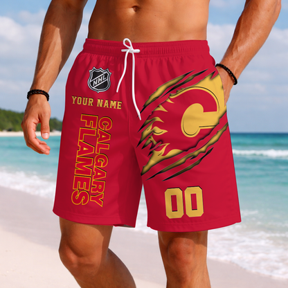 LIMITED EDITION - NEW CUSTOMIZED NHL17 CGF CALGARY FLAMES SHORT PANTS