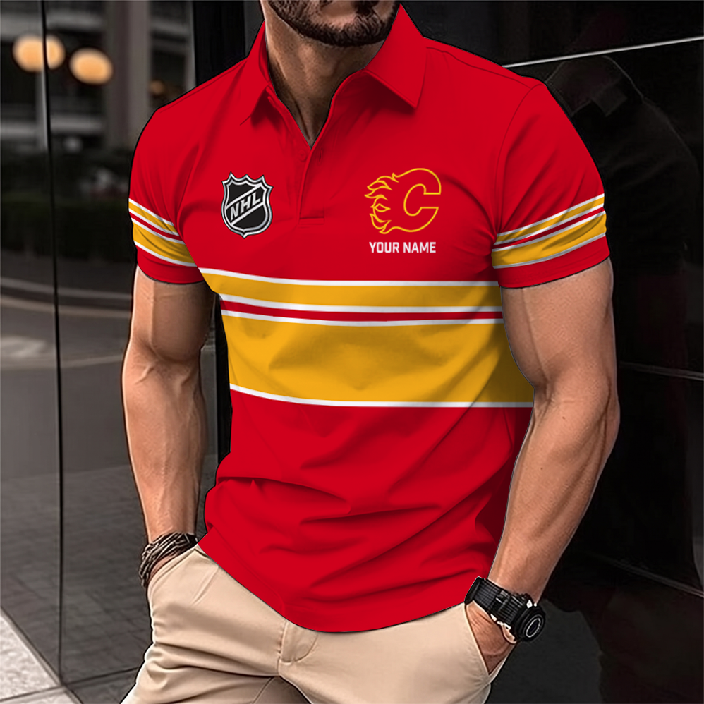 [SUPER SALE] NEW CUSTOMIZED NHL17 CGF CALGARY FLAMES POLO SHIRT