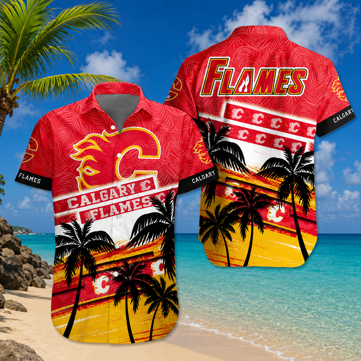 LIMITED EDITION - NEW CUSTOMIZED NHL17 CGF CALGARY FLAMES UNISEX HAWAIIAN SHIRT