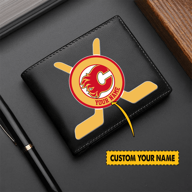 LIMITED EDITION - NEW CUSTOMIZED NHL17 CGF CALGARY FLAMES LEATHER WALLET