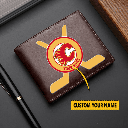LIMITED EDITION - NEW CUSTOMIZED NHL17 CGF CALGARY FLAMES LEATHER WALLET