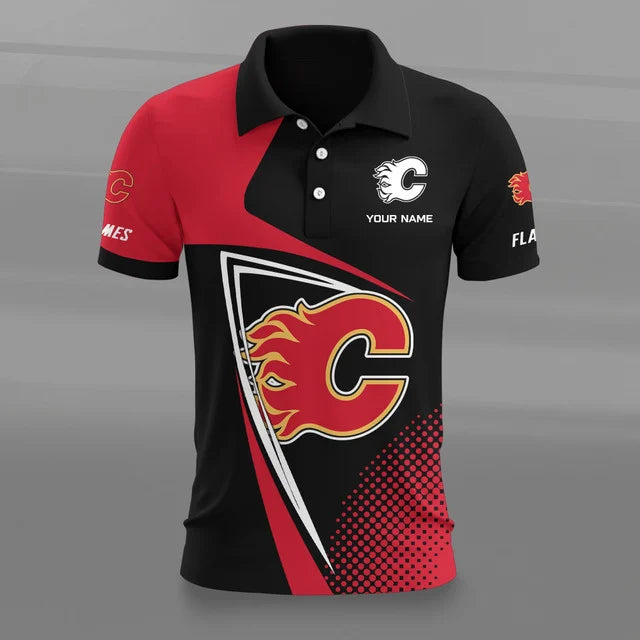 [SUPER SALE] NEW CUSTOMIZED NHL17 CGF CALGARY FLAMES POLO SHIRT