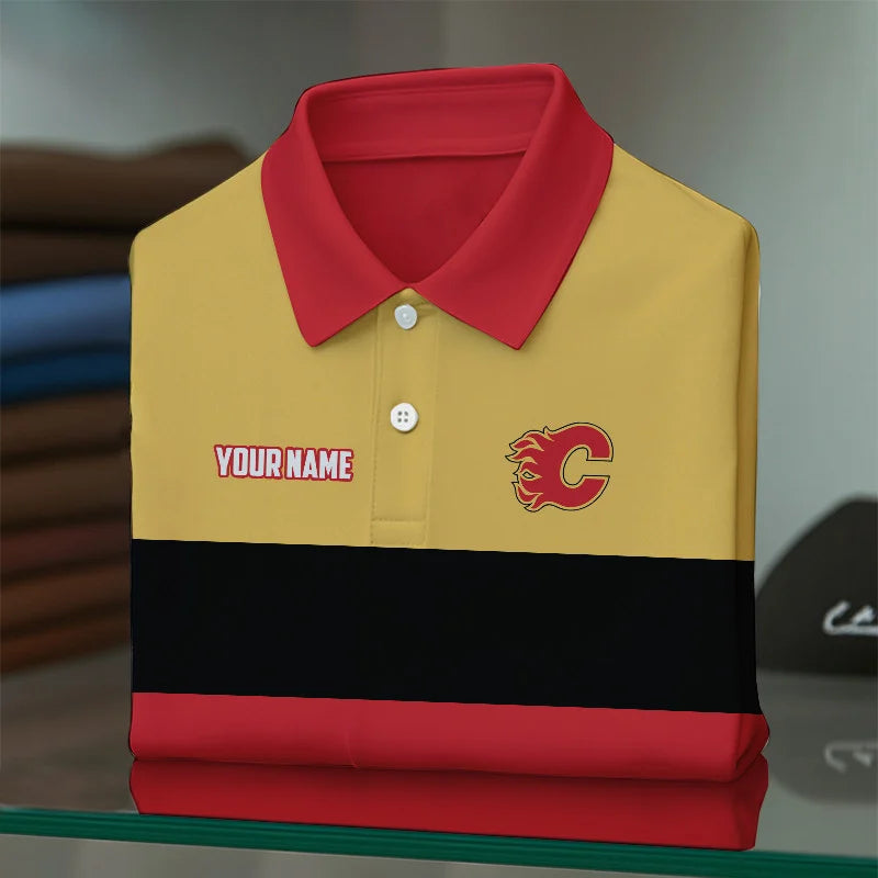 [SUPER SALE] NEW CUSTOMIZED NHL17 CGF CALGARY FLAMES POLO SHIRT