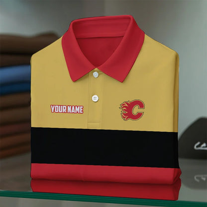 [SUPER SALE] NEW CUSTOMIZED NHL17 CGF CALGARY FLAMES POLO SHIRT