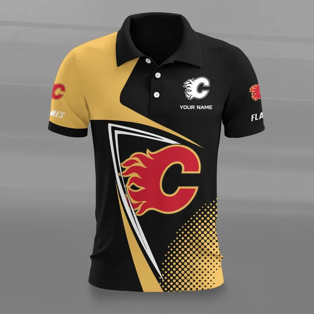 [SUPER SALE] NEW CUSTOMIZED NHL17 CGF CALGARY FLAMES POLO SHIRT