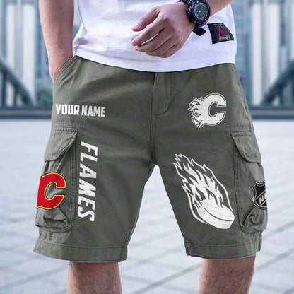 [SUPER SALE] NEW CUSTOMIZED NHL17 CGF CALGARY FLAMES CARGO SHORTS