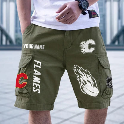 [SUPER SALE] NEW CUSTOMIZED NHL17 CGF CALGARY FLAMES CARGO SHORTS