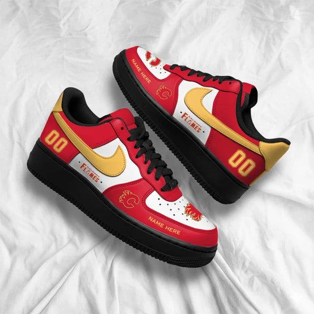 [SUPER SALE] NEW CUSTOMIZED NHL17 CGF CALGARY FLAMES AF1 SHOES