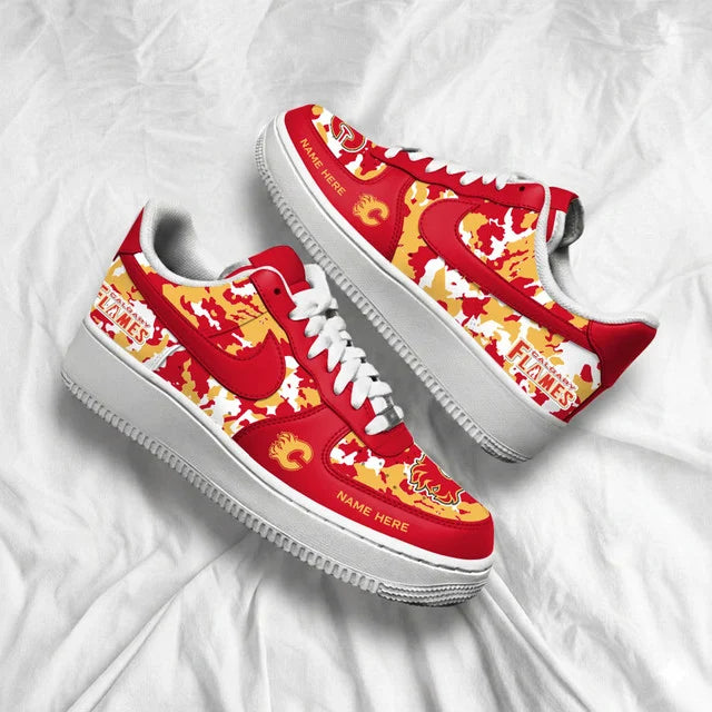 [SUPER SALE] NEW CUSTOMIZED NHL17 CGF CALGARY FLAMES AF1 SHOES