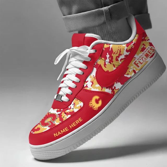 [SUPER SALE] NEW CUSTOMIZED NHL17 CGF CALGARY FLAMES AF1 SHOES