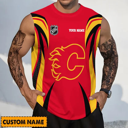 LIMITED EDITION - NEW CUSTOMIZED NHL17 CGF CALGARY FLAMES TANK TOP & GYM SHIRT