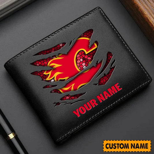 LIMITED EDITION - NEW CUSTOMIZED NHL17 CGF CALGARY FLAMES LEATHER WALLET