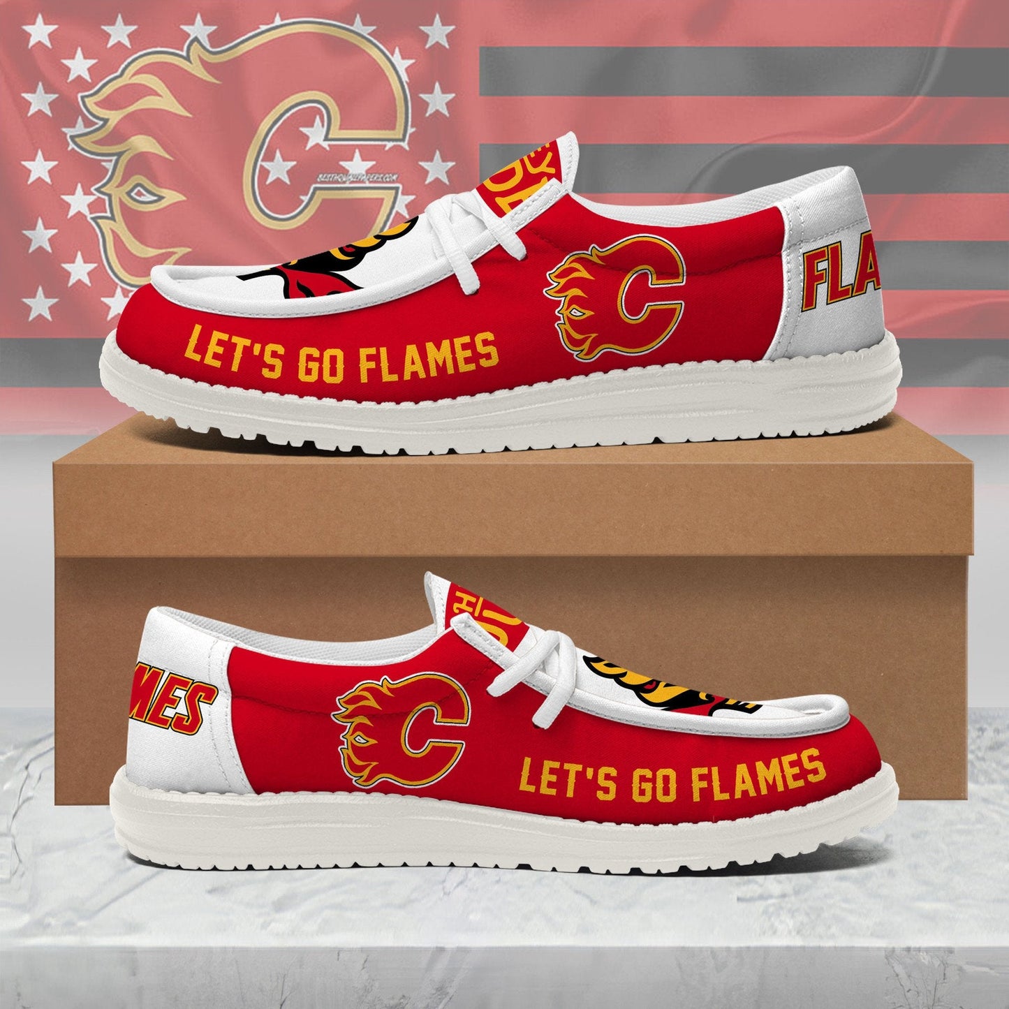 LIMITED EDITION - NEW CUSTOMIZED NHL17 CGF CALGARY FLAMES LOAFER SHOES