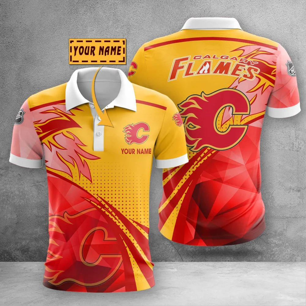 LIMITED EDITION - NEW CUSTOMIZED NHL17 CGF CALGARY FLAMES POLO SHIRT, ZIP POLO SHIRT & T-SHIRTS