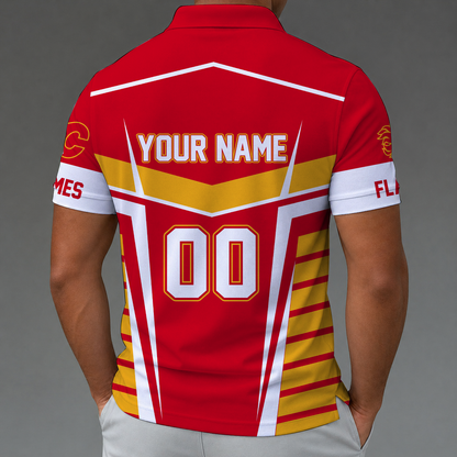 LIMITED EDITION - NEW CUSTOMIZED NHL17 CGF CALGARY FLAMES POLO SHIRT