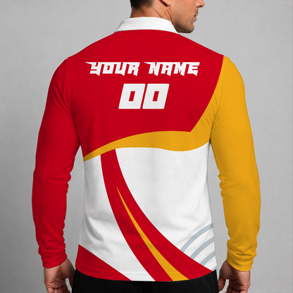 [SUPER SALE] NEW CUSTOMIZED NHL17 CGF CALGARY FLAMES MEN LONG SLEEVE POLO
