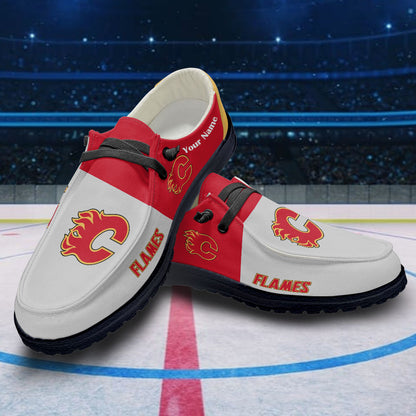 LIMITED EDITION - NEW CUSTOMIZED NHL17 CGF CALGARY FLAMES PREMIUM LOAFER SHOES