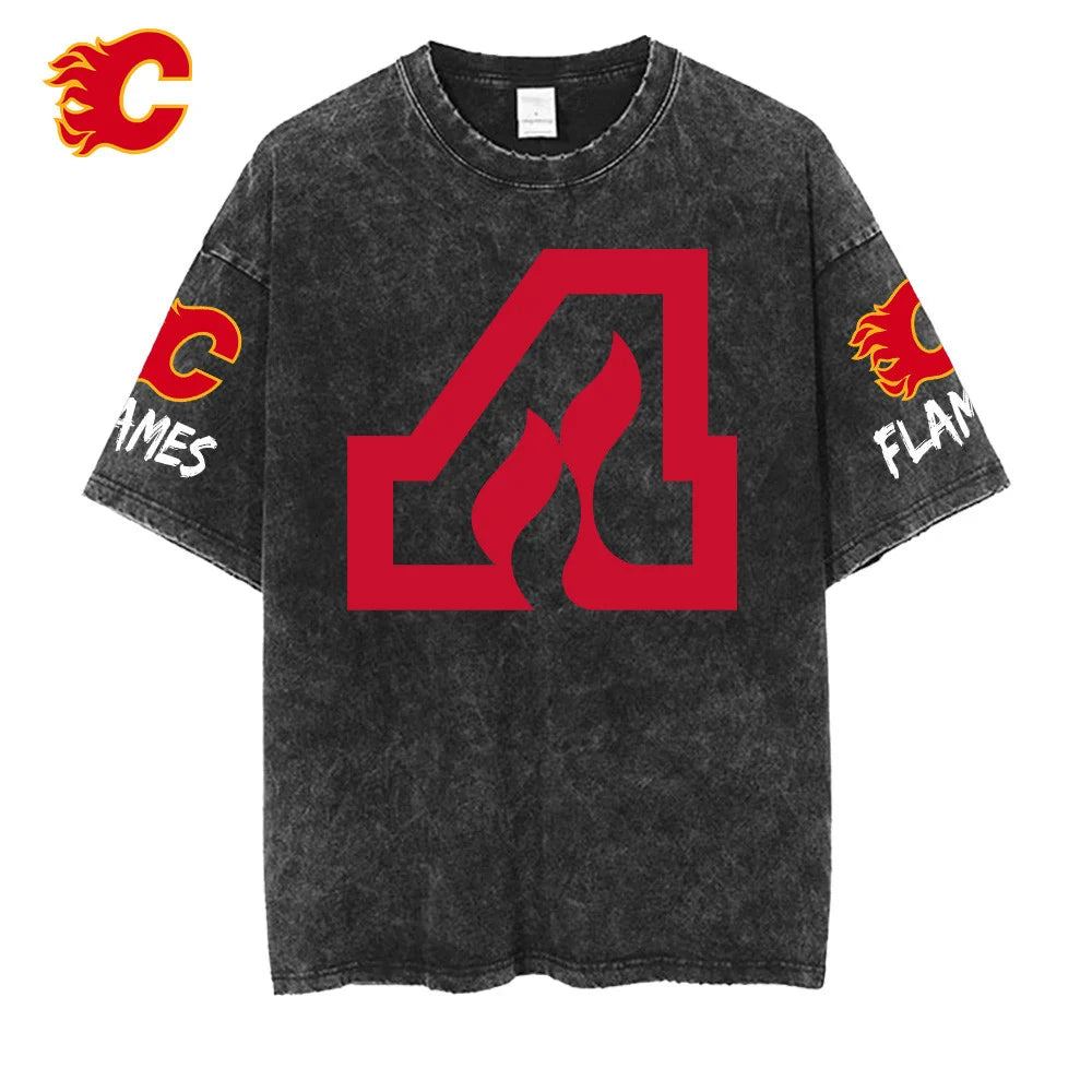 [SUPER SALE] NEW CUSTOMIZED NHL17 CGF CALGARY FLAMES MULTICOLOR WASHED TEE