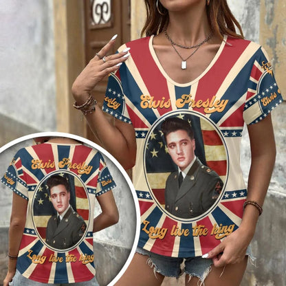[FAN FAVORITE] NEW CUSTOMIZED ELVIS PRESLEY V-NECK FEMALE SHIRT