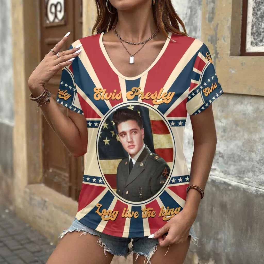 [FAN FAVORITE] NEW CUSTOMIZED ELVIS PRESLEY V-NECK FEMALE SHIRT