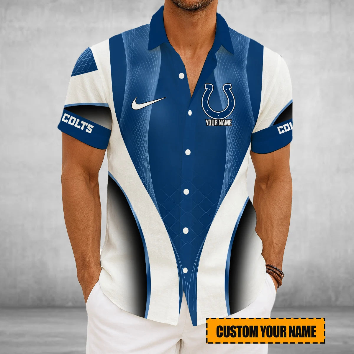 LIMITED EDITION - NEW CUSTOMIZED NFL17 IDC INDIANAPOLIS COLTS SHORT SLEEVE BUTTON-UP SHIRT