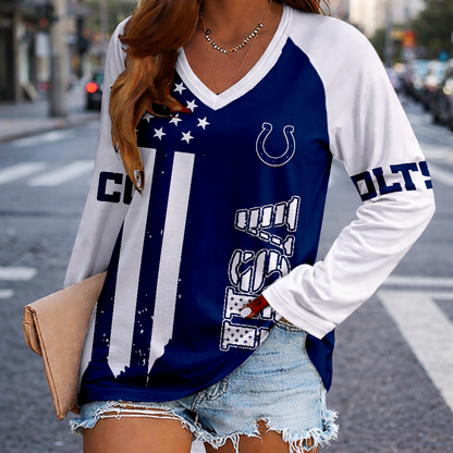 LIMITED EDITION - NEW CUSTOMIZED NFL17 IDC INDIANAPOLIS COLTS WOMEN'S V-NECK LONG SLEEVED SHIRT