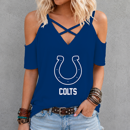 LIMITED EDITION - NEW CUSTOMIZED NFL17 IDC INDIANAPOLIS COLTS CRISS CROSS V-NECK TOP