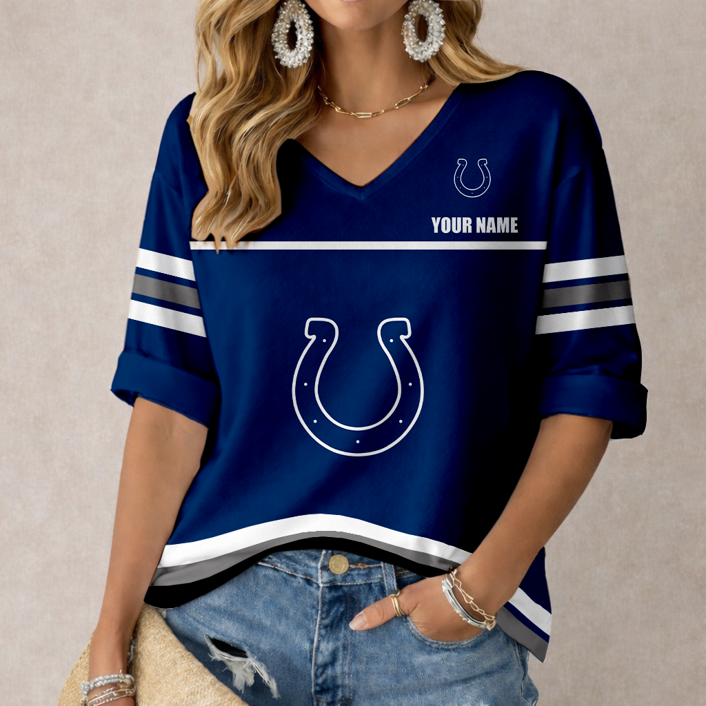 LIMITED EDITION - NEW CUSTOMIZED NFL17 IDC INDIANAPOLIS COLTS WOMEN'S V-NECK MID-SLEEVE SHIRT