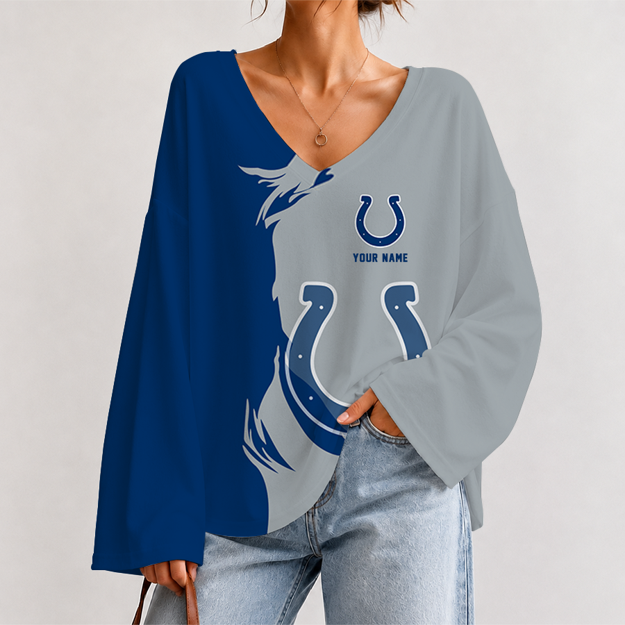 [SPECIAL OFFER] NEW CUSTOMIZED NFL17 IDC INDIANAPOLIS COLTS V NECK LONG SLEEVED CROP TOP