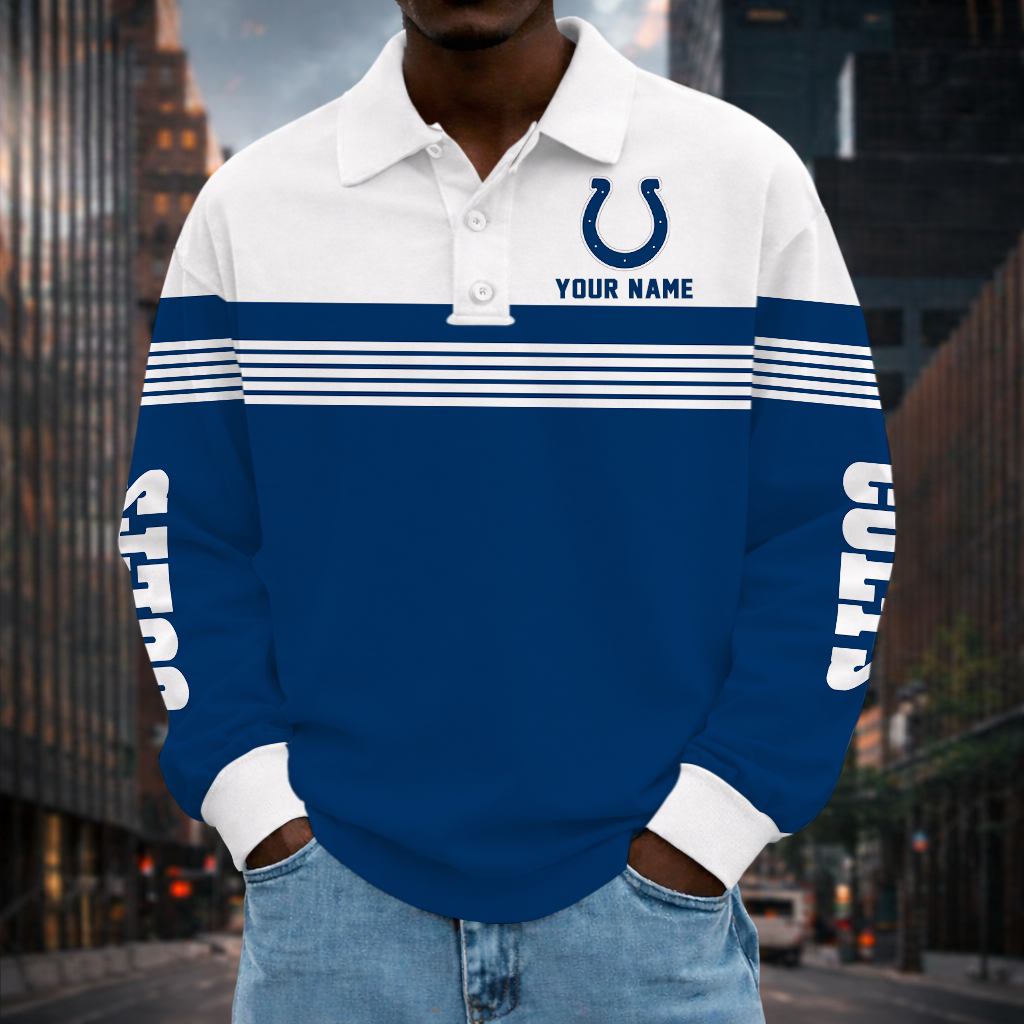 LIMITED EDITION - NEW CUSTOMIZED NFL17 IDC INDIANAPOLIS COLTS LONG SLEEVE POLO SHIRT