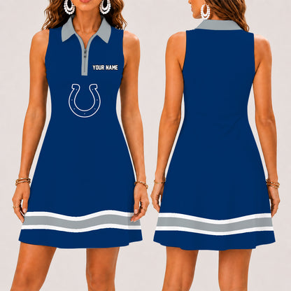 [SPECIAL OFFER] NEW CUSTOMIZED NFL17 IDC INDIANAPOLIS COLTS WOMEN'S ZIP SLEEVELESS POLO DRESS