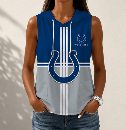 LIMITED EDITION - NEW CUSTOMIZED NFL17 IDC INDIANAPOLIS COLTS WOMEN'S SLEEVELESS HOODED POCKET TANK TOP