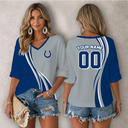 LIMITED EDITION - NEW CUSTOMIZED NFL17 IDC INDIANAPOLIS COLTS WOMEN'S HEART V-NECK LONG SLEEVE SHIRT