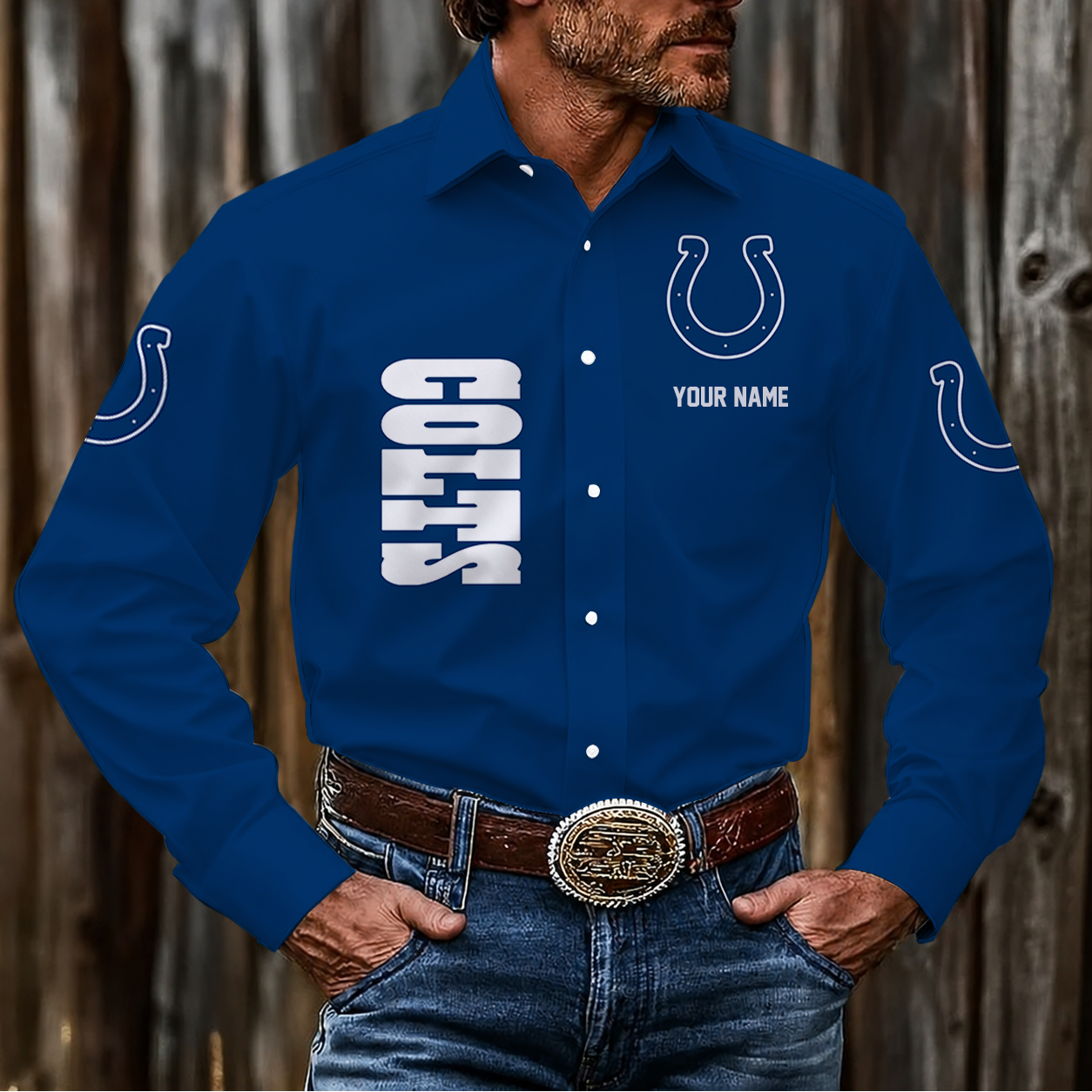 LIMITED EDITION - NEW CUSTOMIZED NFL17 IDC INDIANAPOLIS COLTS MEN'S LONG SLEEVE BUTTON-UP SHIRT