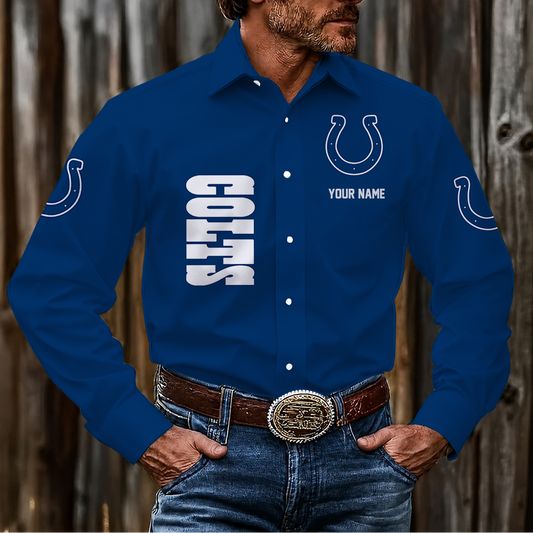 LIMITED EDITION - NEW CUSTOMIZED NFL17 IDC INDIANAPOLIS COLTS MEN'S LONG SLEEVE BUTTON-UP SHIRT