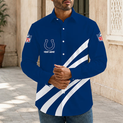 [SPECIAL OFFER] NEW CUSTOMIZED NFL17 IDC INDIANAPOLIS COLTS MEN'S LONG SLEEVE BUTTON-UP SHIRT