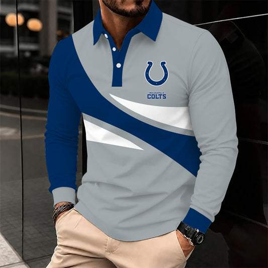 [SPECIAL OFFER] NEW CUSTOMIZED NFL17 IDC INDIANAPOLIS COLTS LONG SLEEVE POLO SHIRT
